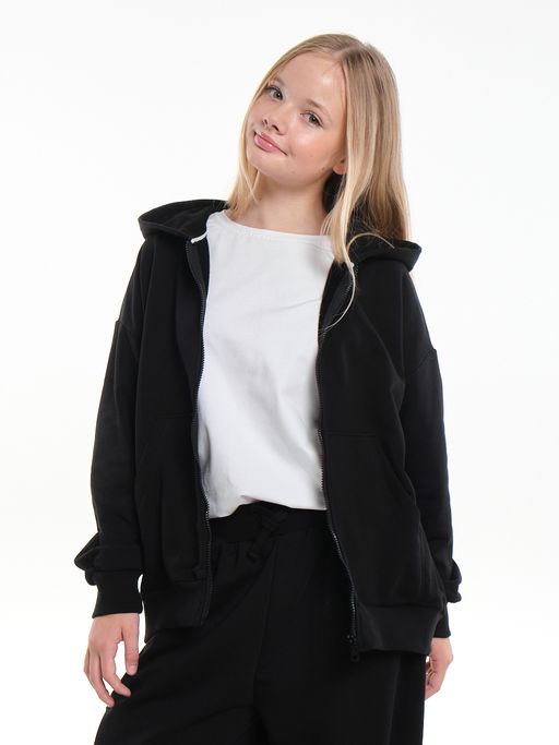 Толстовка зипка оверсайз с капюшоном на молнии 22-5610 черный