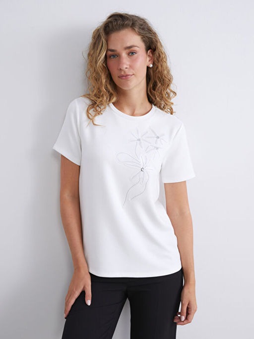 Bisiklet Yaka Nak??l? Kad?n Ti??rt