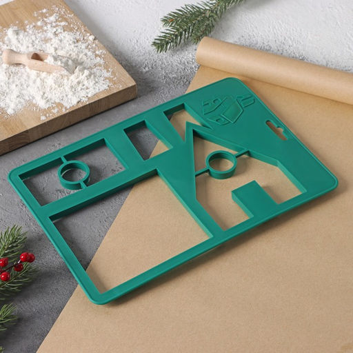 Цена за 2 шт. Форма для печенья новогодняя Доляна Пряничный домик, пластик, 28?19 см, зелёная