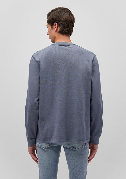 Uzun Kollu Mavi Tisort  фото 4