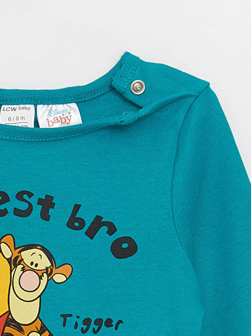 Bisiklet Yaka Uzun Kollu Winnie the Pooh Bask?l? Erkek Bebek Pijama Tak?m? - Waikiki фото 3