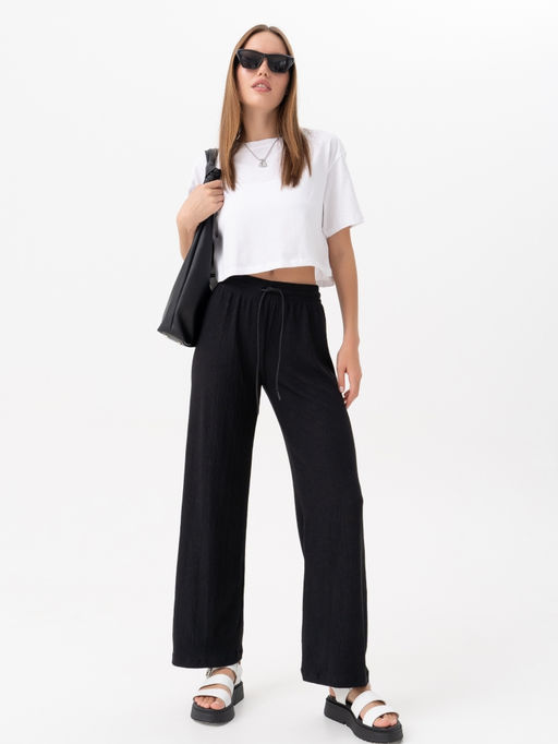 Брюки палаццо .из вискозы с эффектом жатки арт.1135-1,черные - Binita фото 3