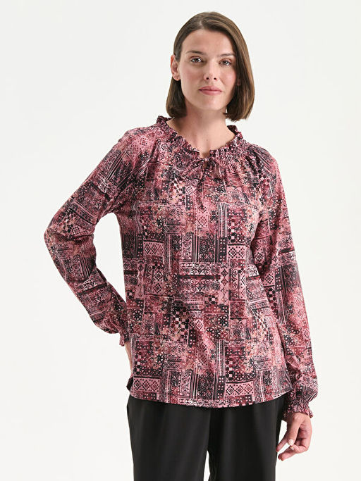 Ba?lamal? Yaka Desenli Bluz