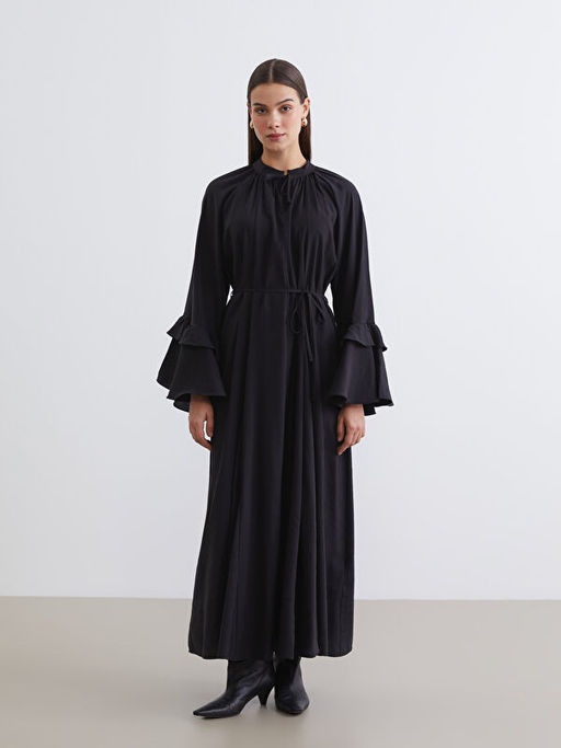 Ba?lamal? Yaka F?rf?rl? B?zg?l? Elbise