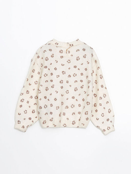 Bisiklet Yaka Desenli Triko K?z ?ocuk Kazak