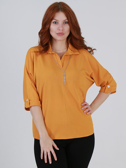 Блузка трикотажная с украшением горчичная