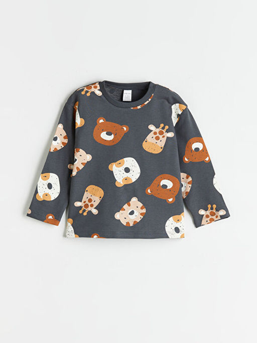 Hayvan Bask?l? Erkek Bebek Pijama Tak?m?