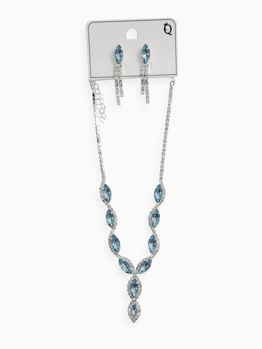 Набор 2 пред-а: серьги, колье "Вечерний шик" лепестки, цвет бело-небесно-голубой в серебре   1093745