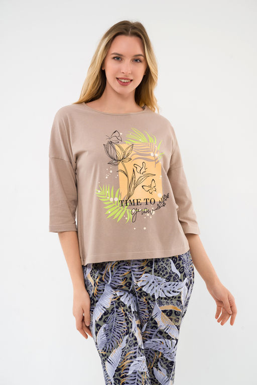 Пижама из футболки и брюк из кулирки Мечта тропики кофе - Амадэль фото 7