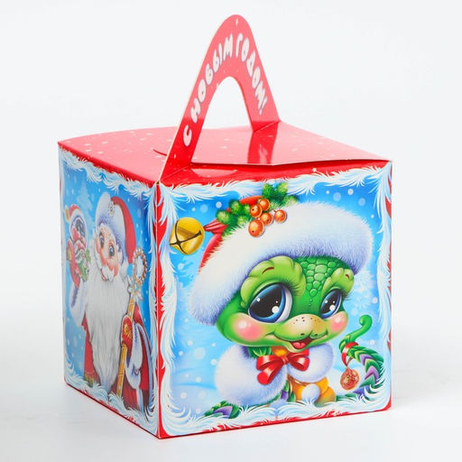 Цена за 5 шт. Подарочная коробка Новогодняя Кубик большой «Сладкая парочка» с анимацией 12×12×12 см