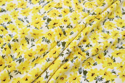 Штапель Веселина (желтые цветы на молочном), ш.1.45м, вискоза-100%, 100гр/м.кв - Купава фото 5