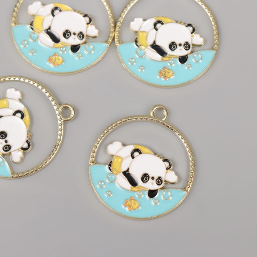 Цена за 4 шт. Декор для творчества металл, эмаль «Пандочка в море», 2.8×2.5 см