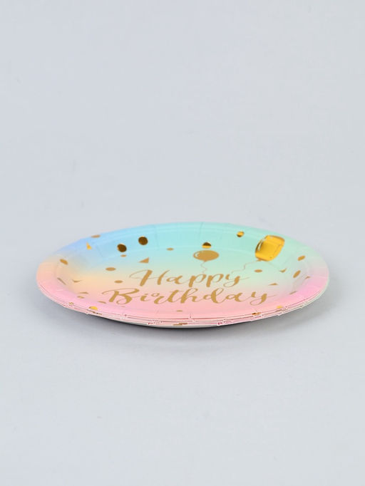 Цена за 2 шт. Тарелка одноразовая бумажная «Невесомый ДР», d=18 см, 6 шт., радужная, металлик