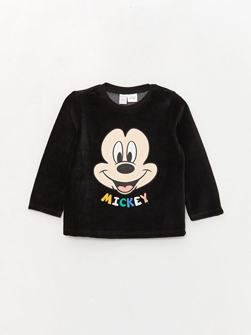 Bisiklet Yaka Uzun Kollu Mickey Mouse Nak??l? Kadife Erkek Bebek Pijama Tak?m? - Waikiki фото 2