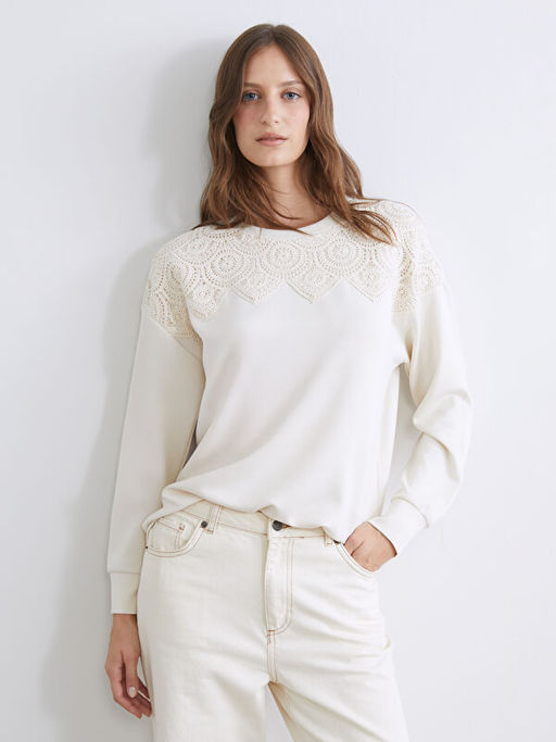 Kro?e Detayl? Kad?n Sweatshirt Tunik