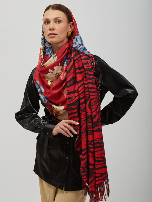 в составе шерсть Большой, мягкий, теплый двусторонний палантин с рисунком в стиле «арт-деко». - Tantino фото 8