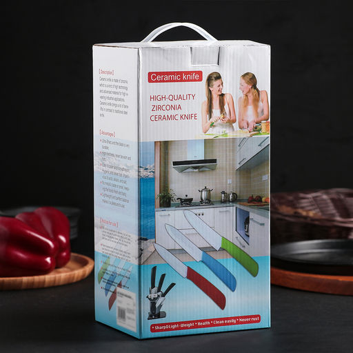 Набор кухонный на подставке «Изгиб», 5 предметов: 4 ножа, 7.5 см, 10 см, 13 см, 15 см, овощечистка, синий