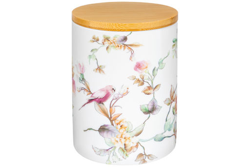 Банка д/хранения 750 мл 10*10*13,5 см Певчие птички+дер. крыш. с сил. упл. NEW BONE CHINA, фарфор - Elan gallery фото 3