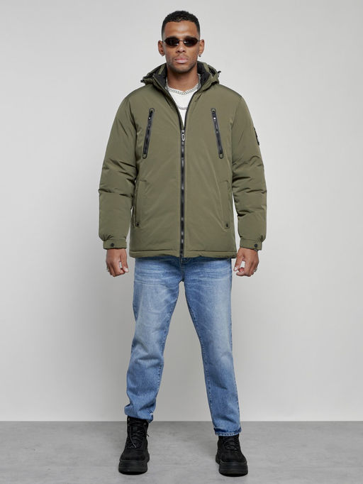 Куртка спортивная мужская зимняя с капюшоном цвета хаки 8360Kh - Wonderrman фото 2