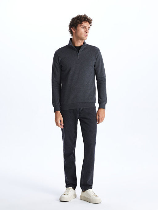 Dik Yaka Uzun Kollu Erkek Kal?n Sweatshirt