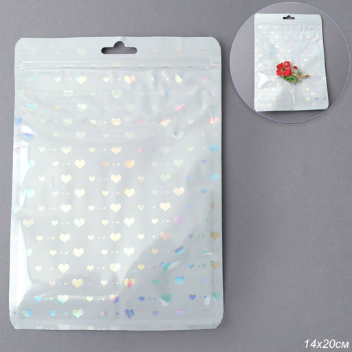 Пакет подарочный 14х20 см сердце белый / ZIP-02-3 / штучно