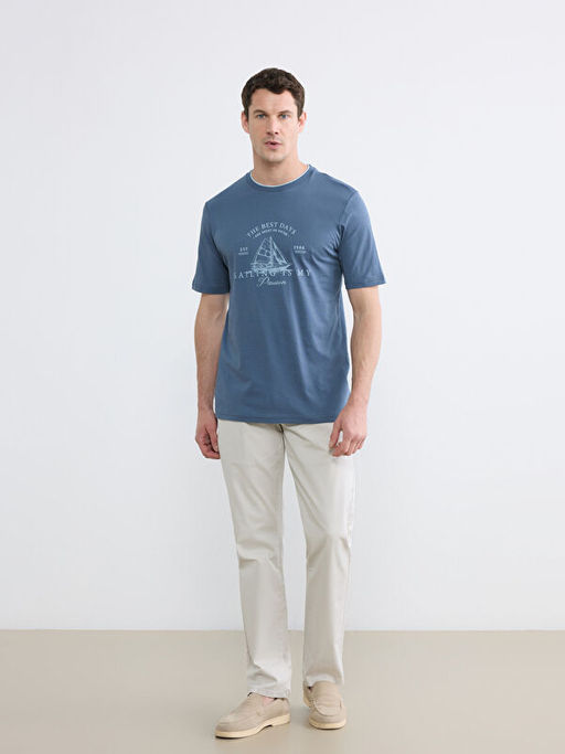 Bisiklet Yaka Bask?l? Erkek Ti??rt