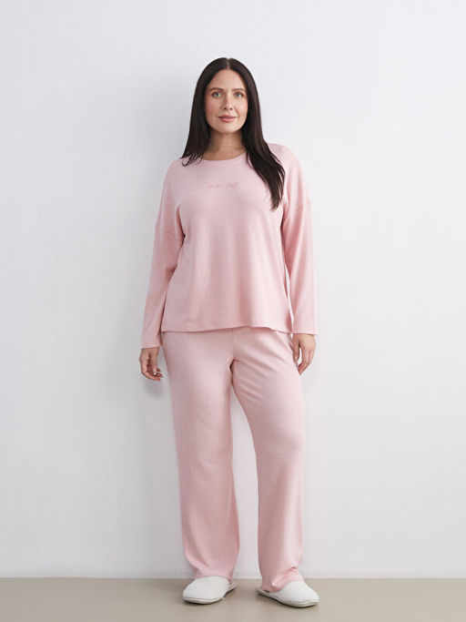 Bisiklet Yaka Bask?l? Kad?n Pijama Tak?m?