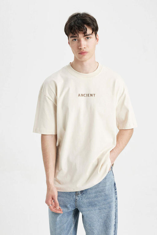 Футболка Oversize с круглым вырезом и короткими рукавами с принтом на спине - Defacto фото 3