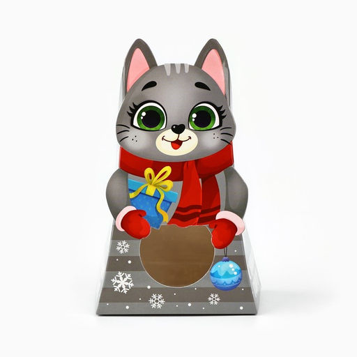 Цена за 5 шт. Коробка новогодняя складная с окном Котик, 9?15.5?6 см