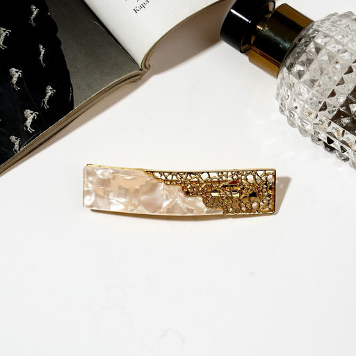 Заколка - автомат для волос «Геометрия», прямой кружевной, 8 см, золото