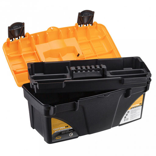 Контейнер-ящик для инструментов пластмассовый "Титан 16" 41х20х21,5см, черный с желтым (Россия)