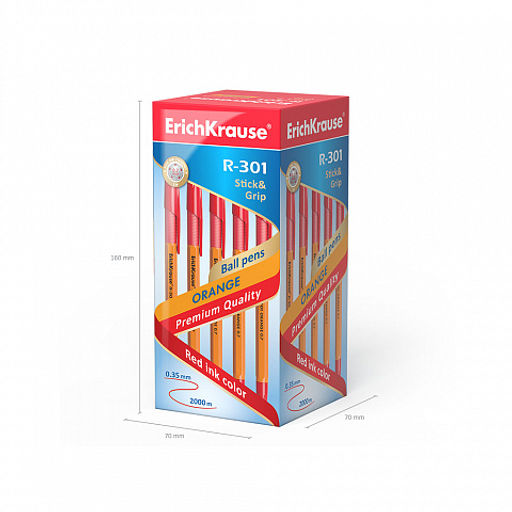 Цена за 50 шт. Ручка шариковая ErichKrause R-301 Stick&Grip Orange 0.7, цвет чернил синий (в коробке по 50 шт.)  фото 15