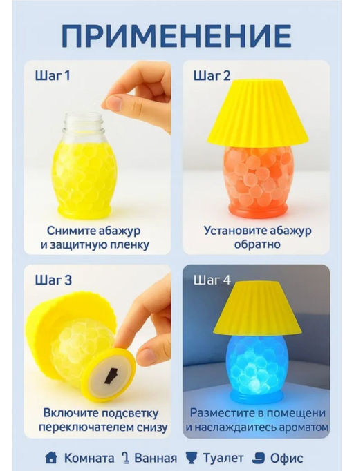 Освежитель воздуха, мини-лампа с подсветкой 2 в 1, аромат океан