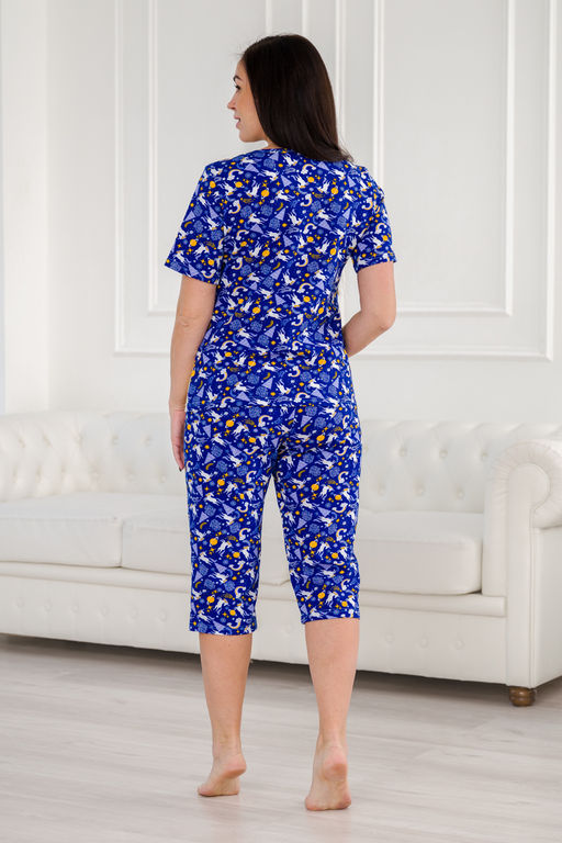 Пижама женская домашний интерлок из футболки и бридж LOVE единорог на синем