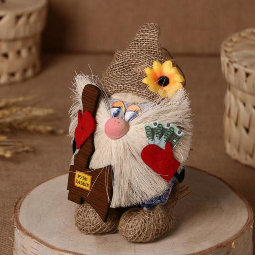 Фигурка-оберег «Домовой. Василек в льняном колпаке, с топором», 23×15×8 см, МИКС