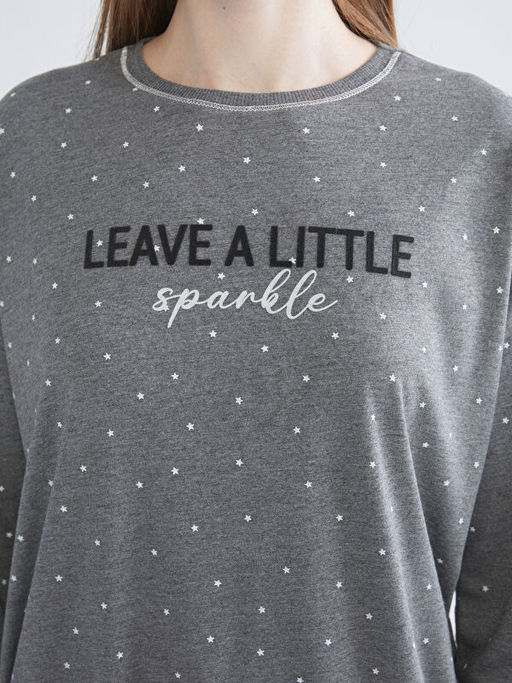 Bisiklet Yaka Bask?l? Kad?n Pijama ?st