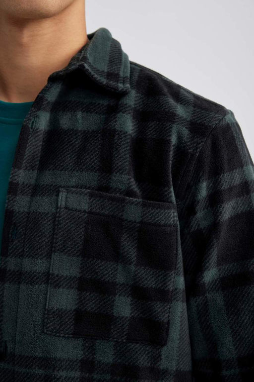 Флисовая рубашка обычного кроя с длинным рукавом в клетку - Defacto фото 5
