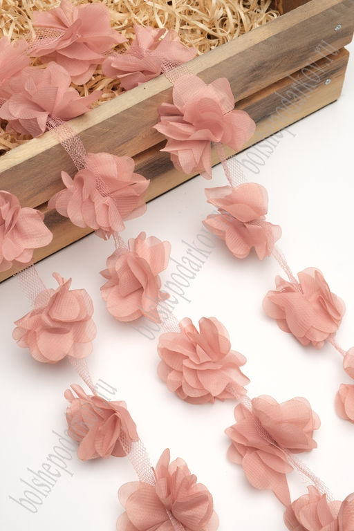 Цветочек шифоновый 5,5 см на ленте (35 шт) SF-7043, темно-персиковый №29