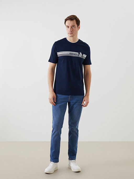 Bisiklet Yaka K?sa Kollu Bask?l? Penye Erkek Ti??rt