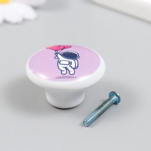 Фурнитура для шкатулки, ручка «Космонавт с воздушными шариками», керамика, металл, 3.8×3.8 см