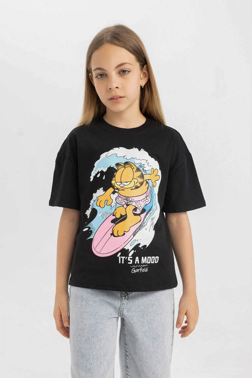 Футболка Garfield Relax Fit для девочек с круглым вырезом и короткими рукавами - Defacto фото 4