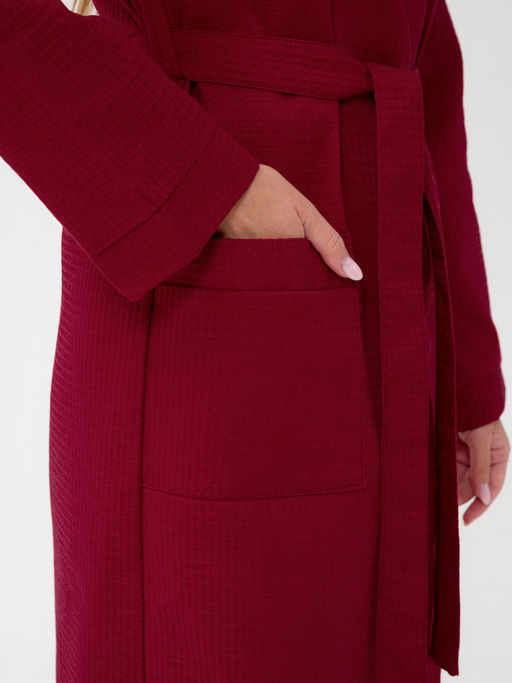 Женский вафельный халат с планкой бордовый В-02 (15)