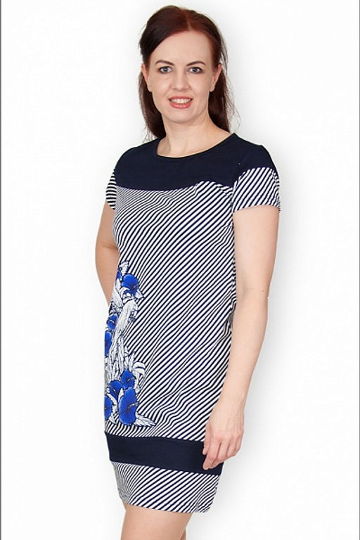 Платье Полоска - диагональ, принт, василёк (338-1) - Плиона фото 6