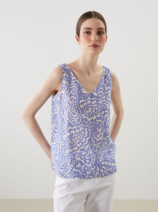 V Yaka Desenli Kad?n Bluz