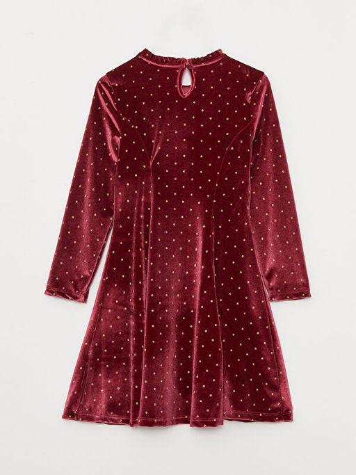 Bisiklet Yaka Puantiyeli Uzun Kollu Kadife K?z ?ocuk Elbise - Waikiki фото 3