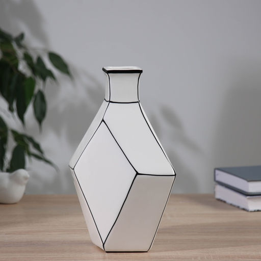 Ваза «Пикассо», ручная роспись, грани горлышко, 24×16 см, керамика, чёрно-белая