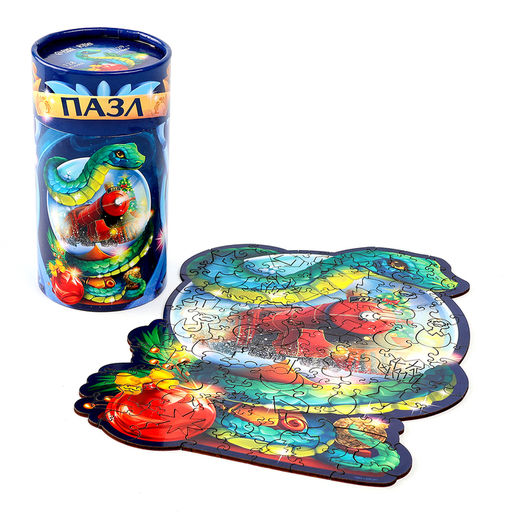 Пазлы фигурные деревянные на новый год Змея на шаре, 128 элементов - Лесная мастерская фото 2