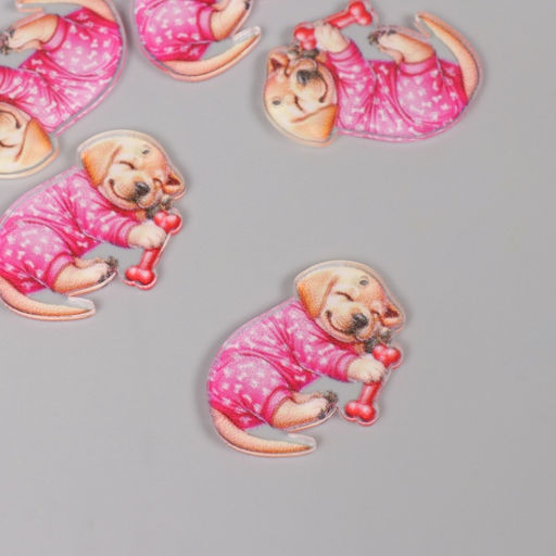 Цена за 5 шт. Декор для творчества акрил «Щеночек в пижамке сладко спит с косточкой», 2.5×3.4×0.2 см