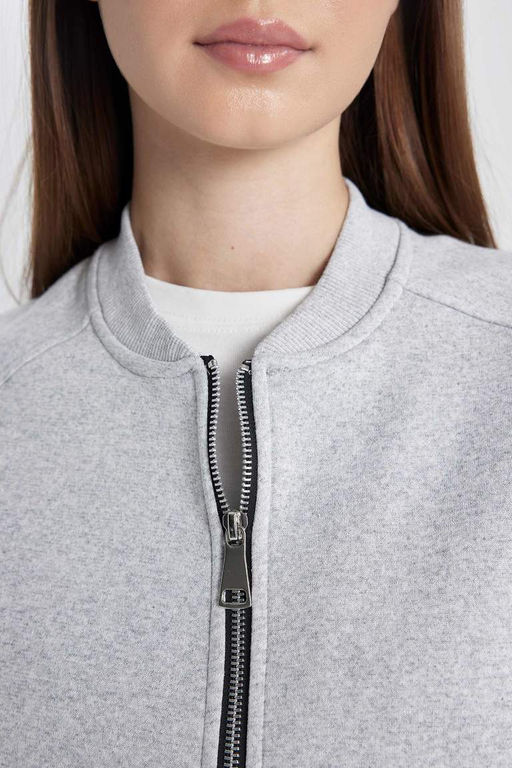 Бомбер-бомбер с воротником-стойкой Мягкий пушистый кардиган - Defacto фото 8