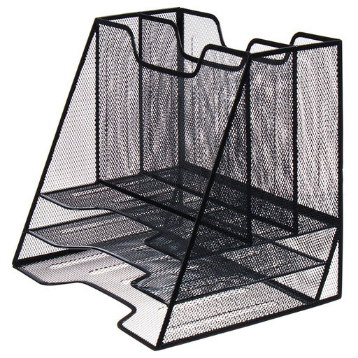 Лоток для бумаг металлическая сетка, 5 отделений, чёрный